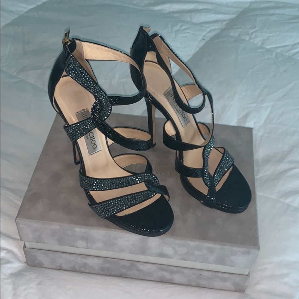 Jimmy chop black crystal heels